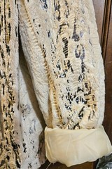 Erin London Faux Fur Jacket Vintage Size L Coat Animal Ivory Shimmer Gold Fuzzy
