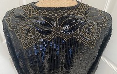 Nite Line Evening Jacket Sequins Beaded Black & Gold 100% Silk Women’s M