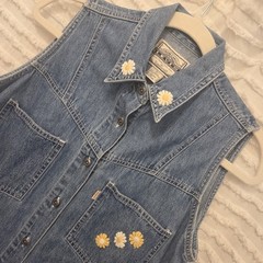 Vintage Levi’s Denim Sleeveless Bitton Up Tunic Womens Large Daisy 100% Cotton