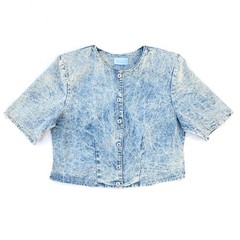 Vintage 80s Roe Frocks Blue Acid Wash Distressed Western Glam Rock Topper Jacket