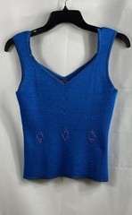 Vintage Y2K Milano Women’s Blue Beaded Knit V-Neck Tank Top Size L