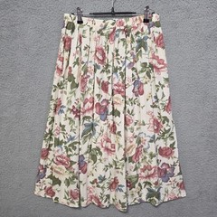 Vintage Rayon Floral Pink Cream A-Line Skirt Boom Skirt 90s Size 10/12