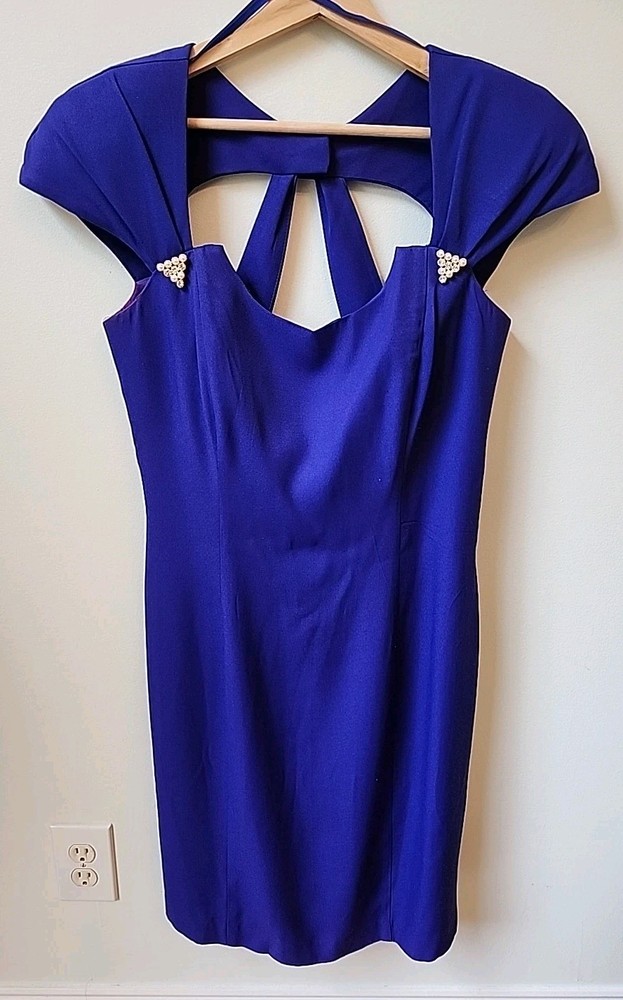 Vintage 80’s Party Dress Shoulder Pads Jewels Size 12 By Nightway Back Cut-out