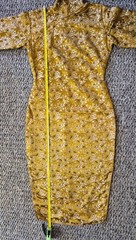 VTG 1960s Gold Brocade Cheongsam Qipao Dress Handmade Silk Jacquard Fully Lined