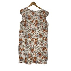 Joie 100% Linen Floral Shift Dress V-Neck Ruffle Sleeve Boho Cottagecore