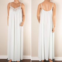 VTG 80s SHADOWLINE Nightgown Long Dress Nylon Light Blue Braided Straps Lace 2X