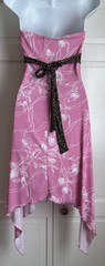 Vintage 90s Y2K PS PerSeption Pink Floral Asymmetrical Strapless Empire Dress SM