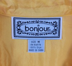 Vintage Bonjour Yellow Oversized Silk Blouse w Button Down & Flap Pockets Size M