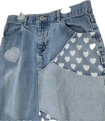 Vintage 1990s 2000s Y2K Patchwork Heart Denim Jean Midi Wiggle Skirt medium