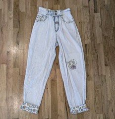 Vtg GET USED by ELIE High Waist Floral Patches Acid Wash Mom Jeans Streetwear 90