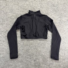 Vintage Y2K Black Zip Up Cropped Top Long Sleeve Athletic Mock Neck XS S
