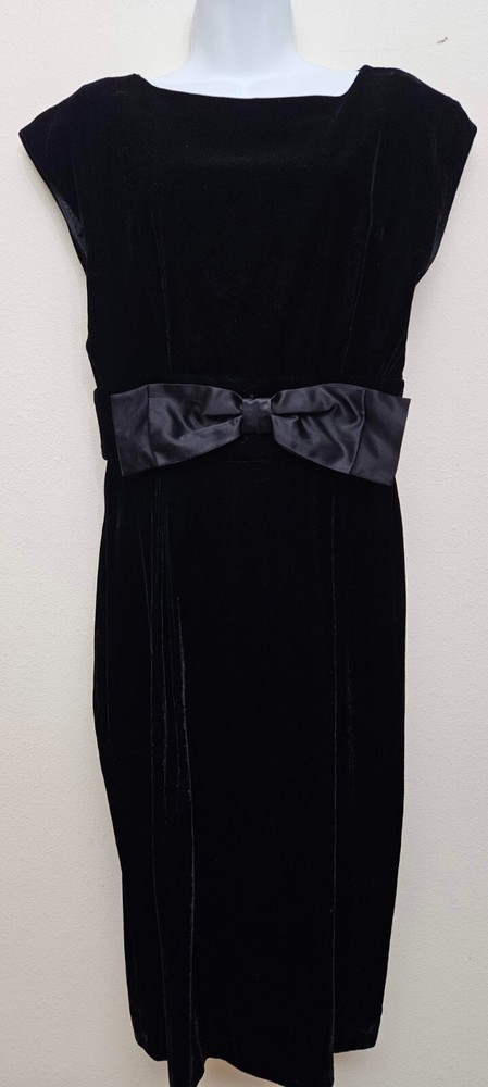 Vintage Solid Black Velvet Lloyd Williams Pencil Dress Small 6 Lined Sleeveless