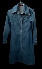 Vintage 70s Landlubber Navy Blue Denim Dress Sz 7 Small