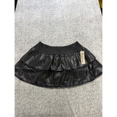 No Boundaries Black Faux Leather Smocked Tiered Mini Skirt Size L 12-14 NEW