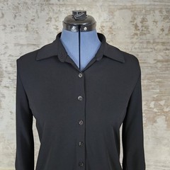 Vintage 90s Grunge Button Up Shirt Black XS Stretchy Y2K Whimisgoth 1990s 2000s