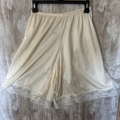 Vintage Pollinaise Cream Ivory Pants Bloomers Shorts Lace Nylon Slip Culottes L