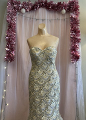 Vintage Y2K 2000s Prom Dress Mermaid Sequins Strapless Fairy Ombre Formal S