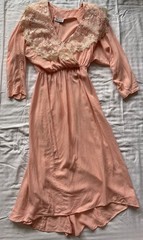Vintage 1980s DQ Fashions Lace Collar Romantic Feminine Elastic-Waist Midi Dress