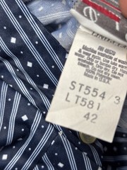 Vintage 80s Lind Clare Womens Blouse 42 Blue Half Sleeve 1/4 Button Up Top 3716