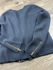 Ann Taylor Navy Military Style Zip Up Jacket Sweater Wool Cotton Blend Size S