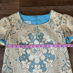 60s VINTAGE Lisa Ross California Lace Shift Dress Turquoise Lined Size 7 #10E3