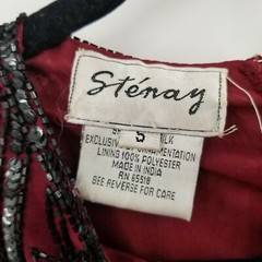 stenay Small Vintage silk beading evening blouse womens maroon red black