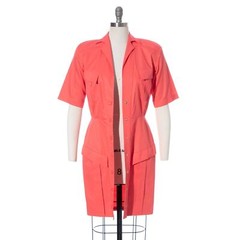 Vintage THIERRY MUGLER 1980s Shirt Dress 80s Designer Hot Pink Cotton Wiggle