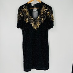Vintage Stenay 100% Silk Dress Size 10 Womens Black Embroidered Sequin 1980’s