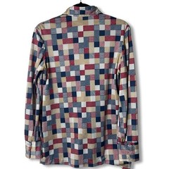 VTG 70s ILGWU Union Patchwork Print Polyester Button Down Blouse Unisex L/XL
