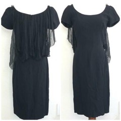 Mr.Blackwell Vintage Women’s Black Dress short Sleeve Sheer cape size S CYK
