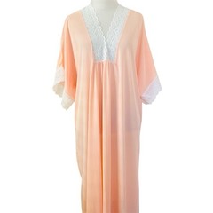 VINTAGE LACE NYLONLIGHT PINK CAFTAN GOWN MAXI DRESS NIGHTGOWNOSFA MADE IN USA