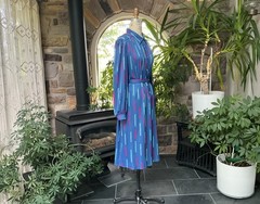 Vintage 1980s Blue and Fuchsia Polyester Knit Shirtdress “The Shirtdress” Sears