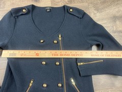 Ann Taylor Navy Military Style Zip Up Jacket Sweater Wool Cotton Blend Size S
