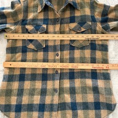 Woolrich VTG 1970s Tan Blue Plaid Wool Flannel Cabincore Button Shacket Shirt 18