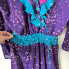 Vintage Diane Freis Purple Teal Georgette Ruffle Wrap Midi Dress 80s Housewife