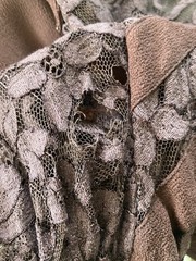 Vintage 1930s art deco brown crepe and lace day dress B 37 as is