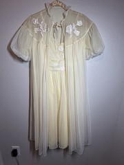 Vtg Sheer Chiffon Ruffles Lingerie Dress Nightgown Peignoir Robe Set S/M