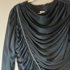 VTG 1980s Black Ruched Rhinestone Evening Dress Formal Prom Size 12 80s Glamor