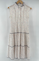 Vintage Dress Small Tiered Drop Waist Ruffle Bow Americana Cottage Nautical