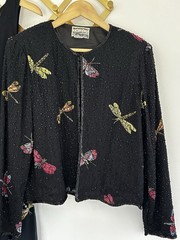 Vintage New Options Butterfly Dragonfly Maxi Dress Jacket Beaded Sequin Medium