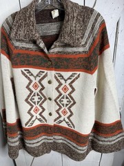 Vintage 1970s JC Penney Acrylic Knit Cape Poncho Heart Aztec Print Womens OSFA