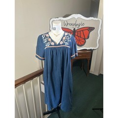 Vintage 90s Denim Floral Dress | Go Softly Patio Cotton Midi Dress | Size Medium