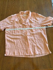 Vintage 90s Pink Salmon Silk Short Sleeve Button down Top M Oversize