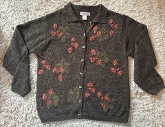 Vintage 90s Dressbarn Fall Leaf Cardigan Sweater L Autumn Cottagecore