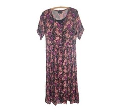 Vtg 90s Black Rose Floral Dress Nostalgia L Rayon Crinkle Crepe Goth Craft Boho