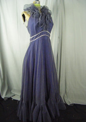 MIKE BENETT FORMALS Vtg 70s Navy Felt Dots Ruffle Halter Dress-Bust 34/XS
