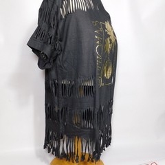 Vintage 1980s Shredded Fringe ST THOMAS 1987 Single Stitch Black T Shirt Size XL