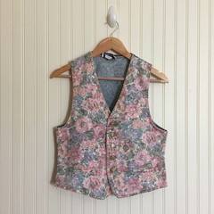 Zena vintage floral print denim vest cottagecore grandmacore sz small/medium EUC