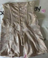 VTG FLEXEES SZ L BEIGE NET FLORAL LONGLINE SHAPER GIRDLE~TUMMY CONTROL HI-WAIST