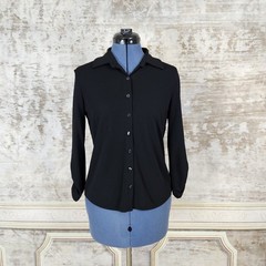 Vintage 90s Grunge Button Up Shirt Black XS Stretchy Y2K Whimisgoth 1990s 2000s